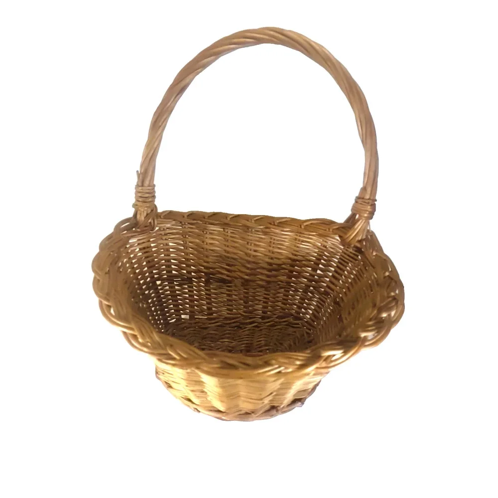 Hanging Half Basket Wicker Rattan Light Brown Handle Plant Storage